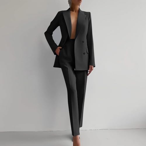 NUSGEAR 2 Piece Suit Women Fashion Blazer and Pants Long Autumn Winter Slim Fit Elegant Business Office Party Dinner Solid Color Casual Suit Basic Jacket Comfortable Coat Set 2025