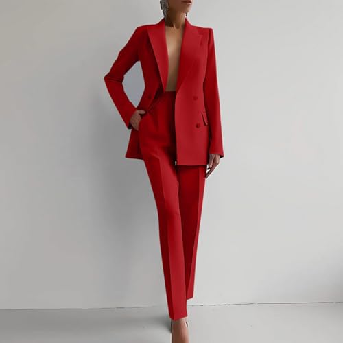 NUSGEAR 2 Piece Suit Women Fashion Blazer and Pants Long Autumn Winter Slim Fit Elegant Business Office Party Dinner Solid Color Casual Suit Basic Jacket Comfortable Coat Set 2025