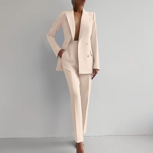 NUSGEAR 2 Piece Suit Women Fashion Blazer and Pants Long Autumn Winter Slim Fit Elegant Business Office Party Dinner Solid Color Casual Suit Basic Jacket Comfortable Coat Set 2025