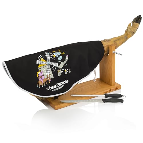 Ham Holder + Kukuxumusu Ham Cover + Ham Knife and Chaira – Ham Holder Made in Spain