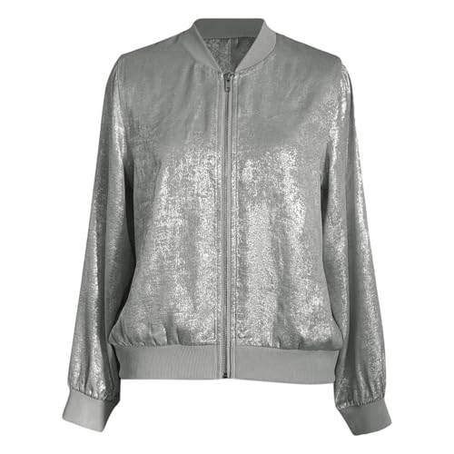 Generisch 2025 Women Casual Jackets Lightweight Slim Fit Zipper Jacket Reflective Elegant Solid Color Fashion Spring Autumn Outerwear Lightweight Sweatshirt Men