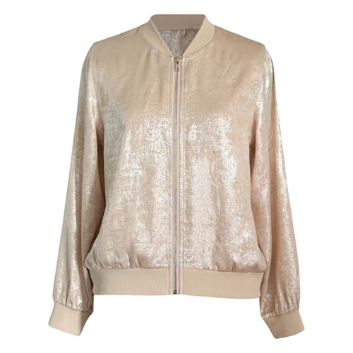 Generisch 2025 Women Casual Jackets Lightweight Slim Fit Zipper Jacket Reflective Elegant Solid Color Fashion Spring Autumn Outerwear Lightweight Sweatshirt Men