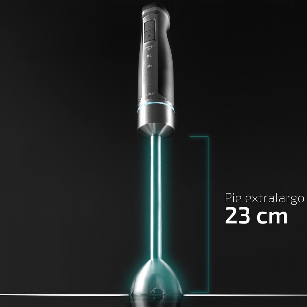 Cecotec Power TitanBlack 1500 XL PerfectCream&Crush Hand Blender, 1500 W, CrossBlades Technology with 4-Blade Blades, XL Foot, Includes Chopper, Whisk Sticks and Masher