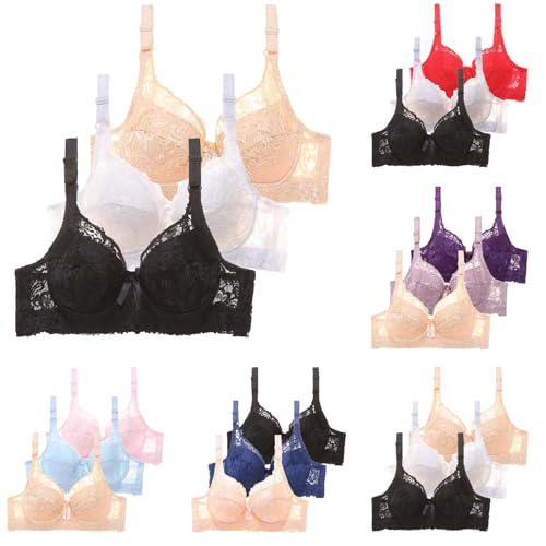 3 Pack Bras for Women Underwire Lace Lace Push Up Adjustable Bra Sexy Bra for Girls Breathable Soft Comfortable Everyday Bras Gifts for Women Girlfriend