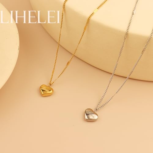 Heart Necklaces for Women, Silver Heart Necklace, Simple Choker, Fashion Jewelry, Birthday Gift for Mother Daughter - Gold and Silver