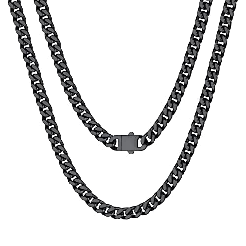 Bestyle Cuban Chain Necklace 5 mm/7 mm/9 mm/12 mm Width Necklace Cuban Miami Chain Length 45-76 cm Necklace Stainless Steel Cuban Chain Silver/Gold/Black Hip Hop Rock Punk Chain