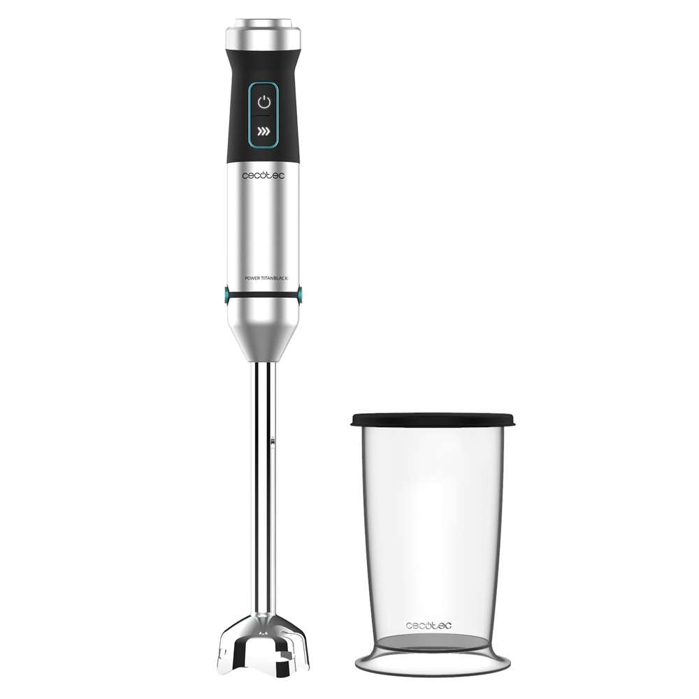 Cecotec Power TitanBlack 1500 XL PerfectCream&Crush Hand Blender, 1500 W, CrossBlades Technology with 4-Blade Blades, XL Foot, Includes Chopper, Whisk Sticks and Masher