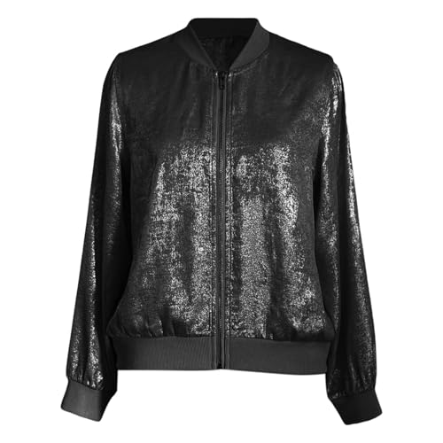 Generisch 2025 Women Casual Jackets Lightweight Slim Fit Zipper Jacket Reflective Elegant Solid Color Fashion Spring Autumn Outerwear Lightweight Sweatshirt Men