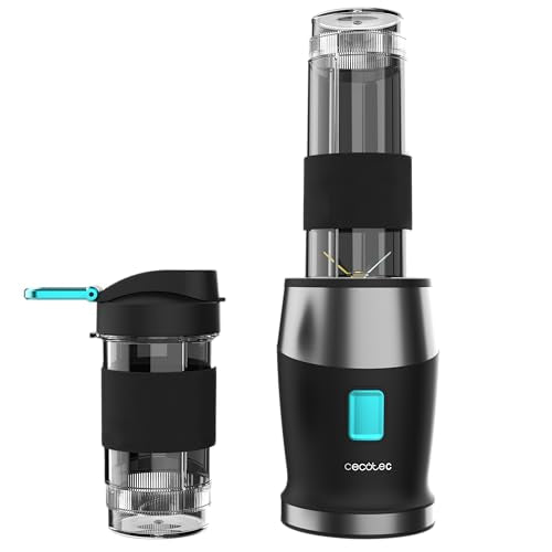 Cecotec EasyGo Power Titanium 350 350 W Portable Single Cup Blender, Ice Pick, 4 Blades Titanium Coated Black Blades, Includes 2 Cooling Tubes, 2 Portable Cups and 2 Lids