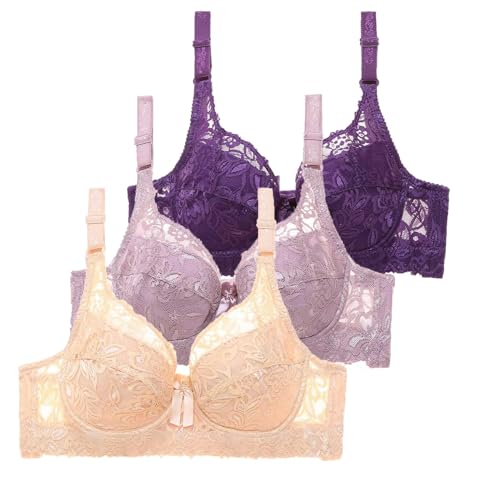 3 Pack Bras for Women Underwire Lace Lace Push Up Adjustable Bra Sexy Bra for Girls Breathable Soft Comfortable Everyday Bras Gifts for Women Girlfriend
