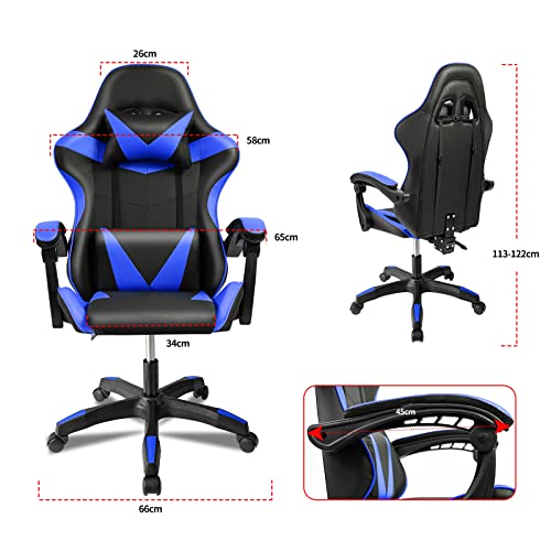 Ergonomic Reclining Gaming Chair with Lumbar and Cervical Cushion | Adjustable Height, Padded Armrests, 360° Wheels | Ideal for Office, Desk, Telework, Study, Gaming, Computer