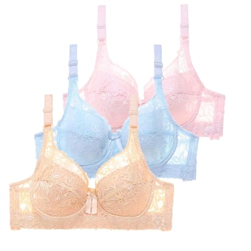 3 Pack Bras for Women Underwire Lace Lace Push Up Adjustable Bra Sexy Bra for Girls Breathable Soft Comfortable Everyday Bras Gifts for Women Girlfriend