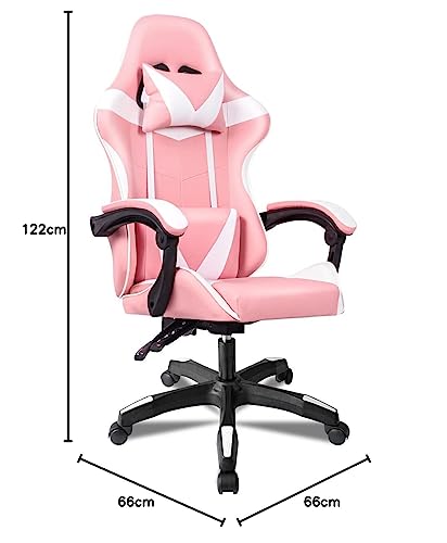 Ergonomic Reclining Gaming Chair with Lumbar and Cervical Cushion | Adjustable Height, Padded Armrests, 360° Wheels | Ideal for Office, Desk, Telework, Study, Gaming, Computer