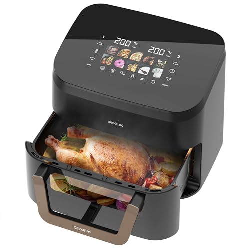 Cecotec Air Fryer 8L with Double Grill, Air Fryer, Cecofry&Grill Duoheat 8000. 2200W, Perfect Golden and Grill Flavor in Meat, Temperature between 80-200°C, 8 Menus and Window
