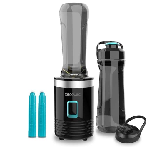 Cecotec EasyGo Power Titanium 350 350 W Portable Single Cup Blender, Ice Pick, 4 Blades Titanium Coated Black Blades, Includes 2 Cooling Tubes, 2 Portable Cups and 2 Lids