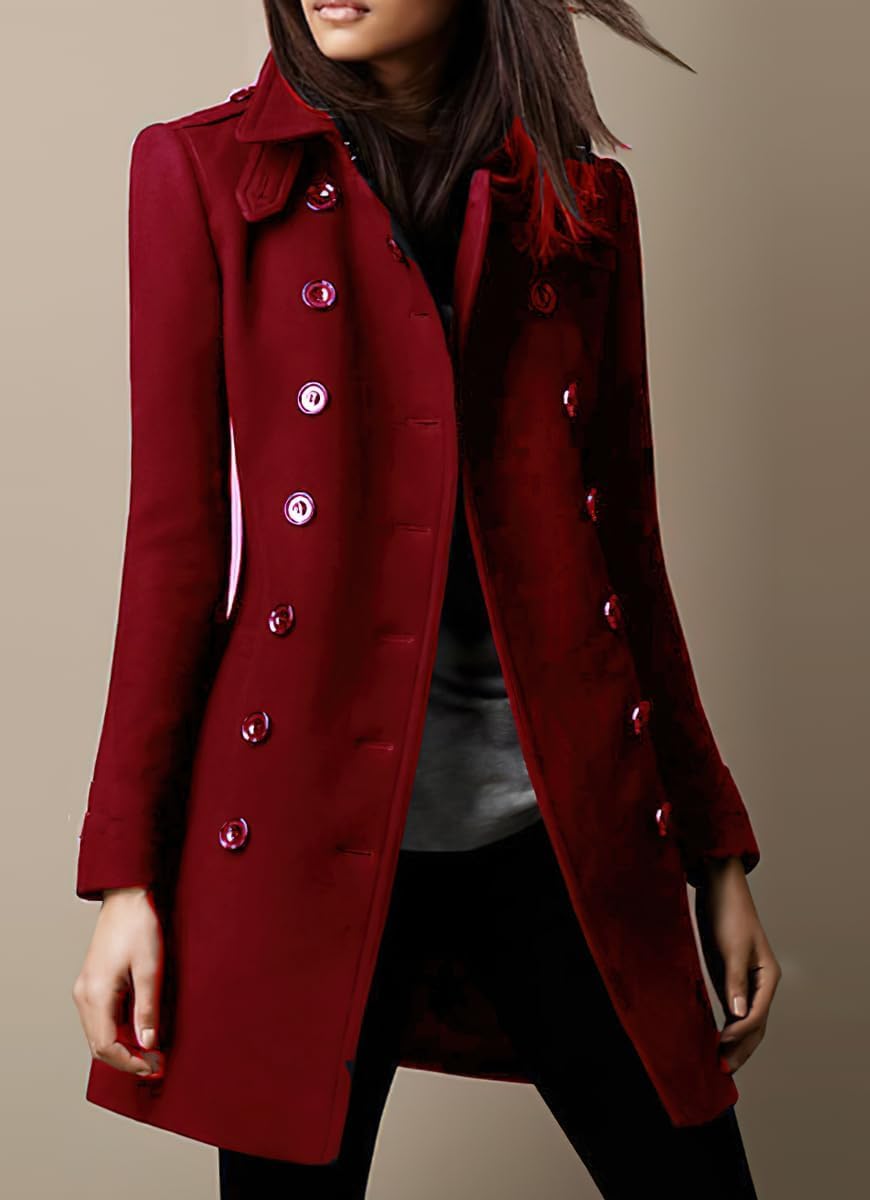 Women's Winter Double-Breasted Wool Coat Fashion Retro Business Office Coat Slim Elegant Classic Lightweight Lapel Coat Casual Work