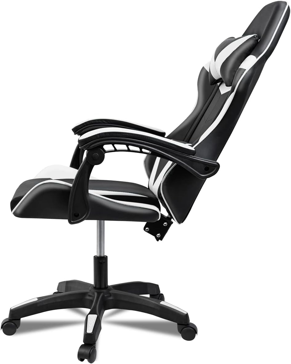 Ergonomic Reclining Gaming Chair with Lumbar and Cervical Cushion | Adjustable Height, Padded Armrests, 360° Wheels | Ideal for Office, Desk, Telework, Study, Gaming, Computer