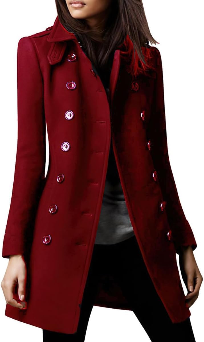 Women's Winter Double-Breasted Wool Coat Fashion Retro Business Office Coat Slim Elegant Classic Lightweight Lapel Coat Casual Work