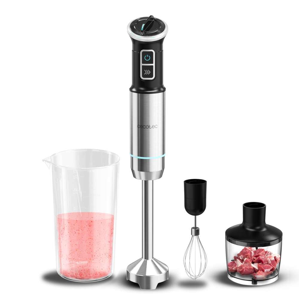 Cecotec Power TitanBlack 1500 XL PerfectCream&Crush Hand Blender, 1500 W, CrossBlades Technology with 4-Blade Blades, XL Foot, Includes Chopper, Whisk Sticks and Masher