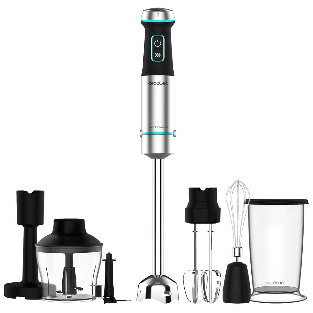 Cecotec Power TitanBlack 1500 XL PerfectCream&Crush Hand Blender, 1500 W, CrossBlades Technology with 4-Blade Blades, XL Foot, Includes Chopper, Whisk Sticks and Masher