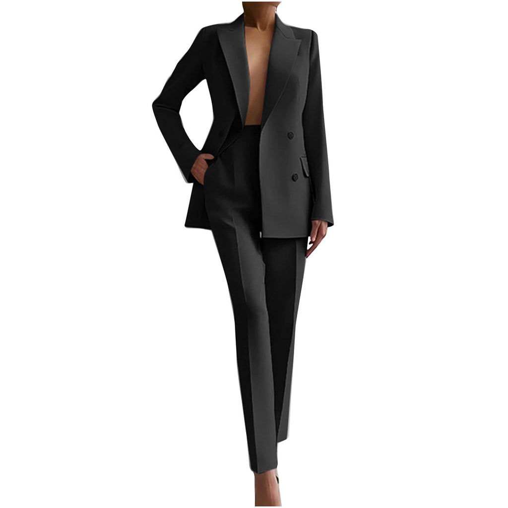 NUSGEAR 2 Piece Suit Women Fashion Blazer and Pants Long Autumn Winter Slim Fit Elegant Business Office Party Dinner Solid Color Casual Suit Basic Jacket Comfortable Coat Set 2025