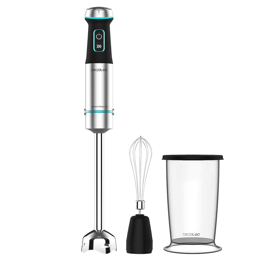 Cecotec Power TitanBlack 1500 XL PerfectCream&Crush Hand Blender, 1500 W, CrossBlades Technology with 4-Blade Blades, XL Foot, Includes Chopper, Whisk Sticks and Masher