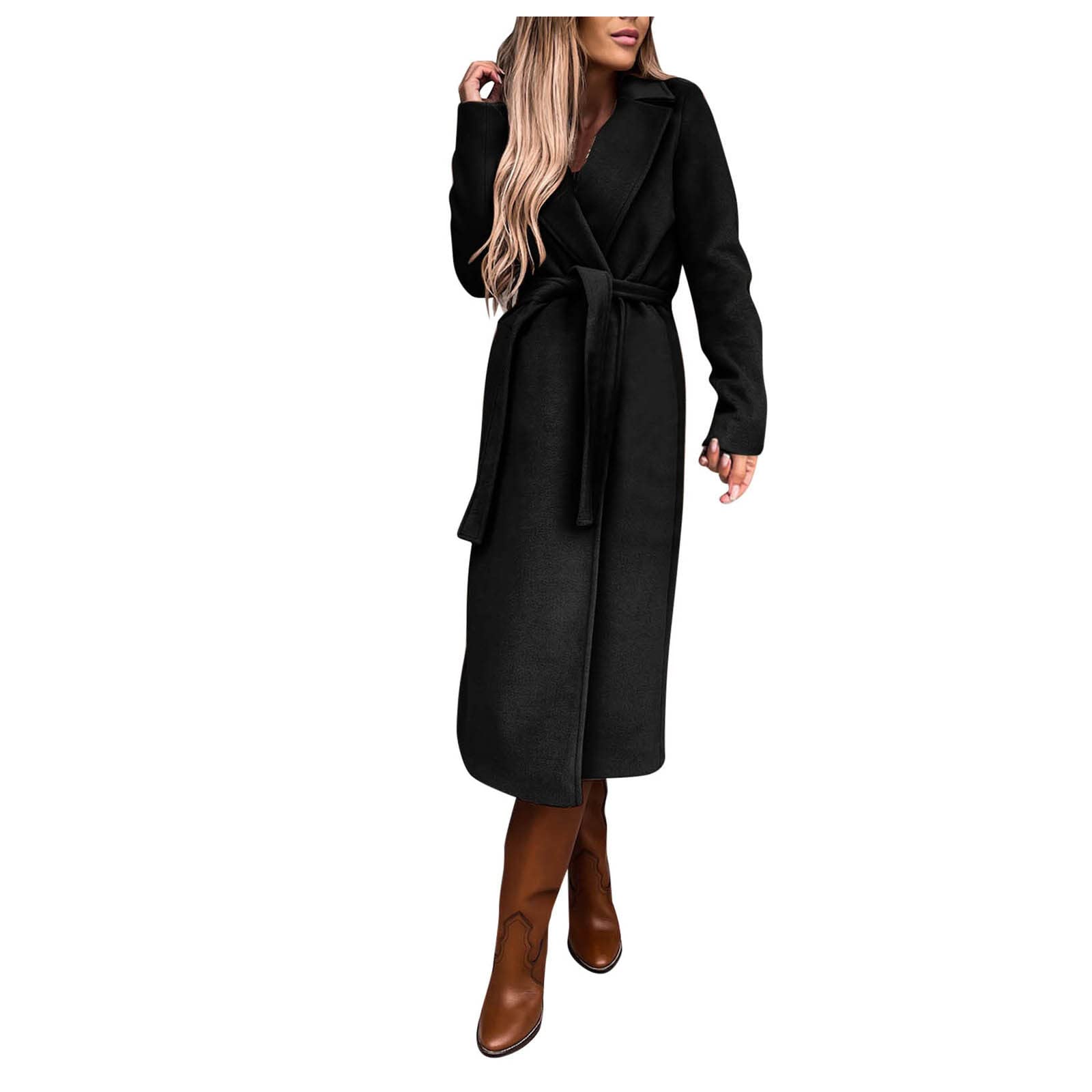 Women's Long Winter Coat, Warm Wool Jacket, Elegant Windbreaker with Thin Lapel, Transitional Fashion