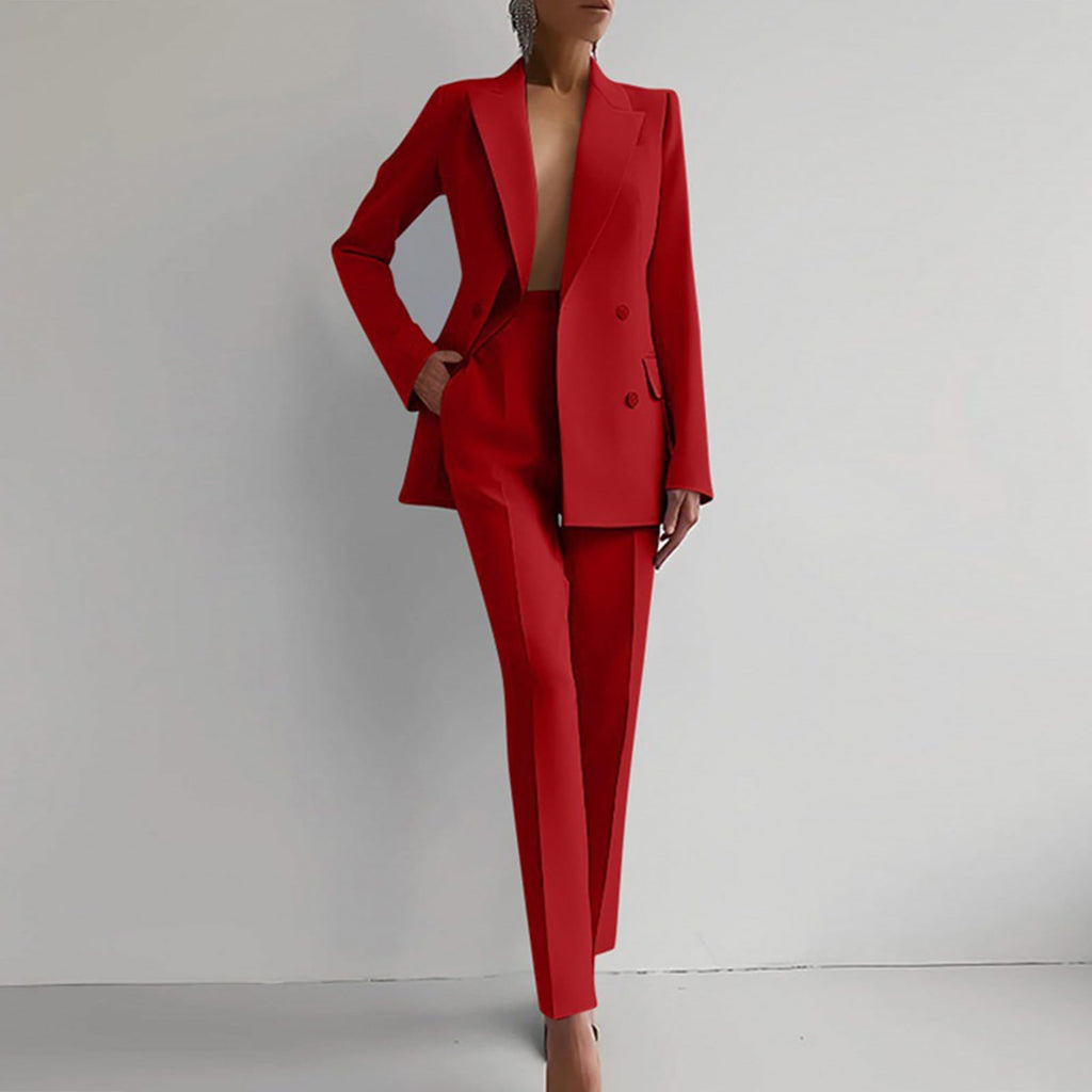 NUSGEAR 2 Piece Suit Women Fashion Blazer and Pants Long Autumn Winter Slim Fit Elegant Business Office Party Dinner Solid Color Casual Suit Basic Jacket Comfortable Coat Set 2025