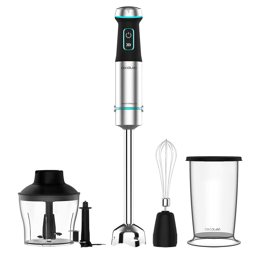 Cecotec Power TitanBlack 1500 XL PerfectCream&Crush Hand Blender, 1500 W, CrossBlades Technology with 4-Blade Blades, XL Foot, Includes Chopper, Whisk Sticks and Masher