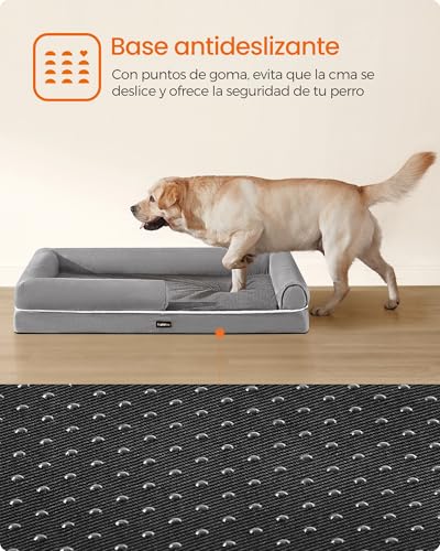 Feandrea Orthopedic Dog Bed, Sofa, Pet Bed, Soft Padding, Raised Edges, Removable and Washable Cover, 122 x 85 x 20 cm, Non-Slip, Osucro Grey PGW078G01