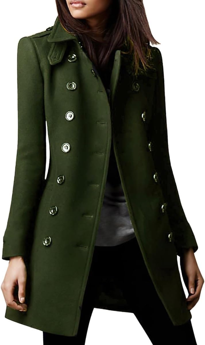 Women's Winter Double-Breasted Wool Coat Fashion Retro Business Office Coat Slim Elegant Classic Lightweight Lapel Coat Casual Work