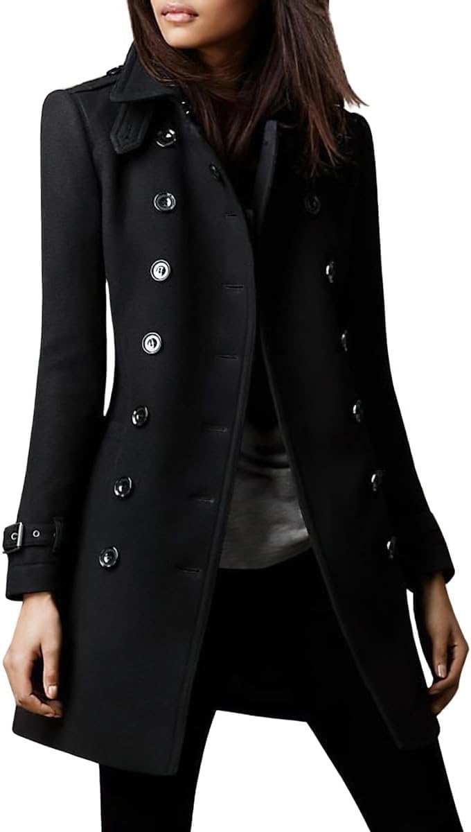 Women's Winter Double-Breasted Wool Coat Fashion Retro Business Office Coat Slim Elegant Classic Lightweight Lapel Coat Casual Work