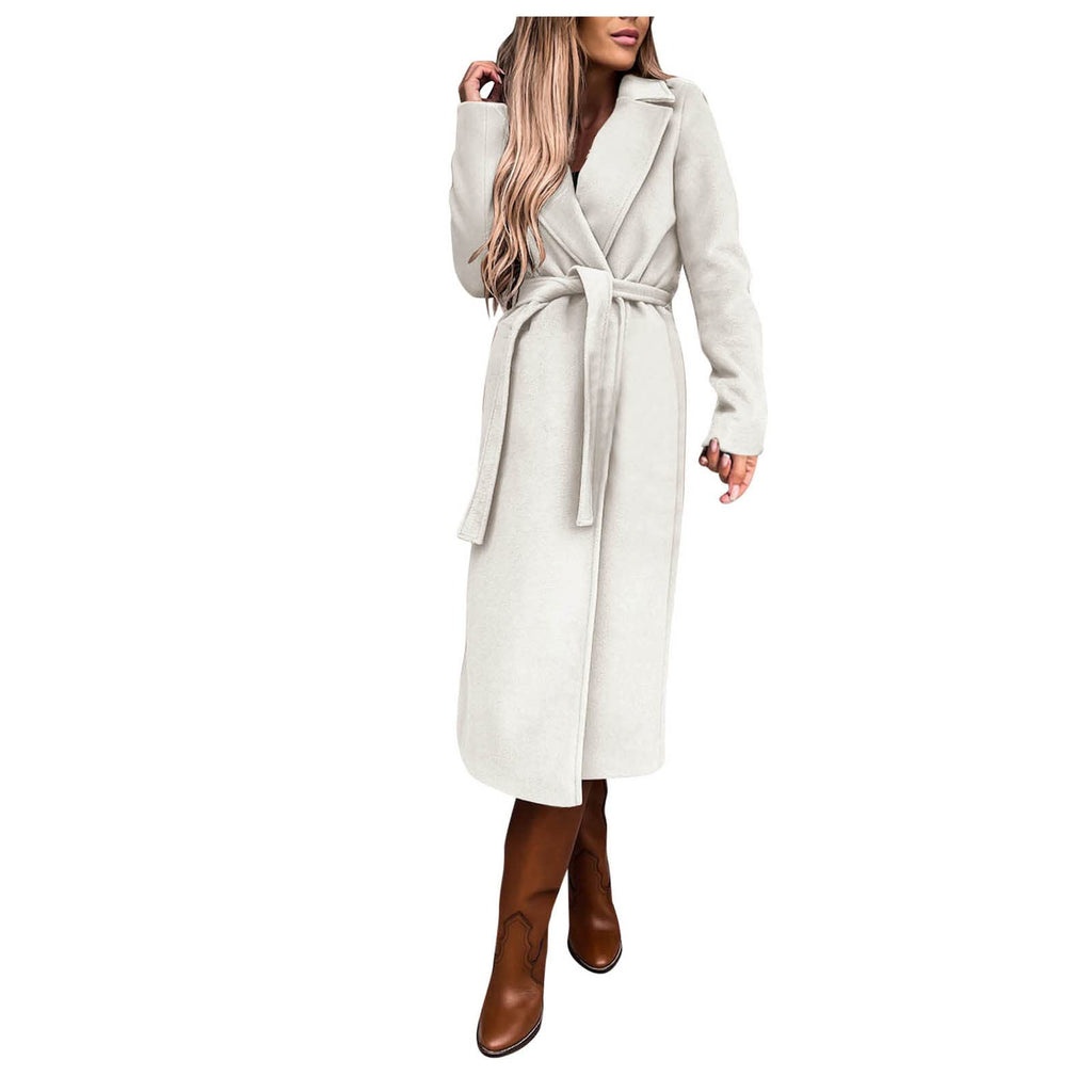 Women's Long Winter Coat, Warm Wool Jacket, Elegant Windbreaker with Thin Lapel, Transitional Fashion
