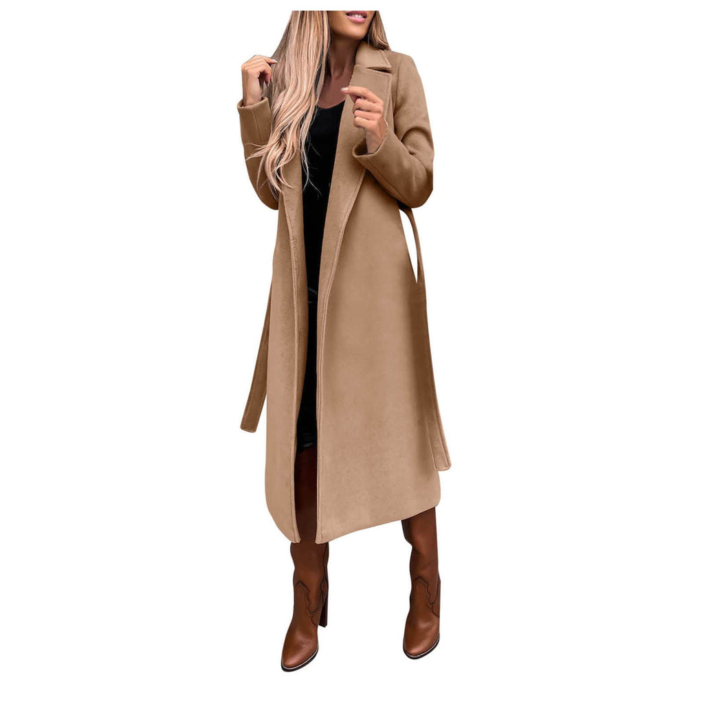 Women's Long Winter Coat, Warm Wool Jacket, Elegant Windbreaker with Thin Lapel, Transitional Fashion