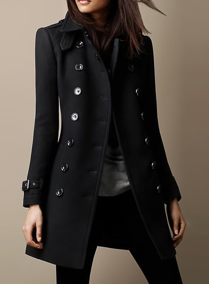 Women's Winter Double-Breasted Wool Coat Fashion Retro Business Office Coat Slim Elegant Classic Lightweight Lapel Coat Casual Work