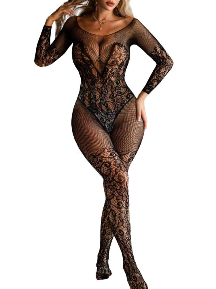 Buitifo mesh bodysuit woman plus size crotchless sexy sleepwear soft lingerie women
