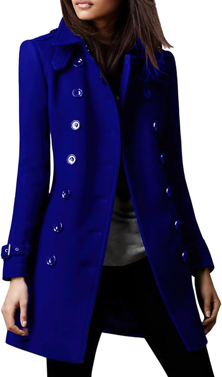 Women's Winter Double-Breasted Wool Coat Fashion Retro Business Office Coat Slim Elegant Classic Lightweight Lapel Coat Casual Work