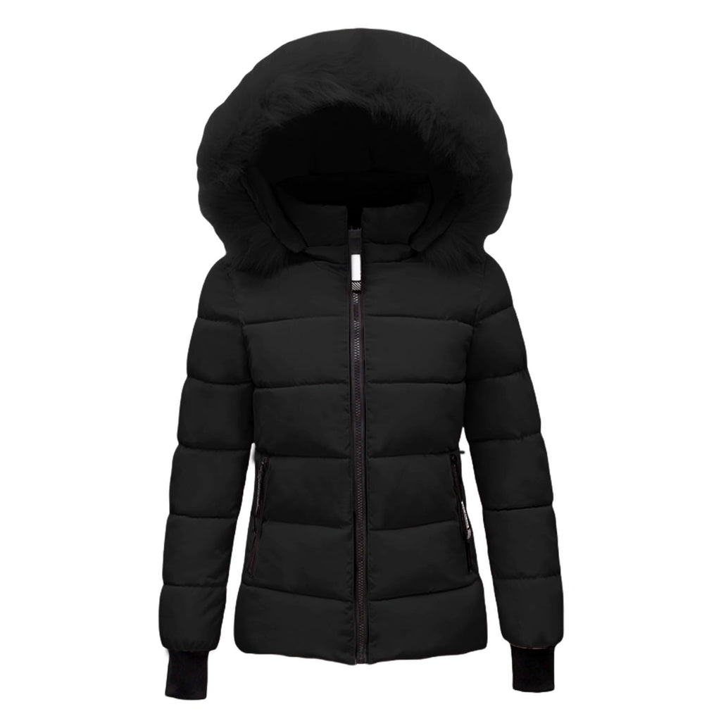 Women's Warm Winter Coat with Hood Thick Padded Jacket Winter Cotton Jacket with Hood, Plush Outer Coat with Waist, Ski Coat and
