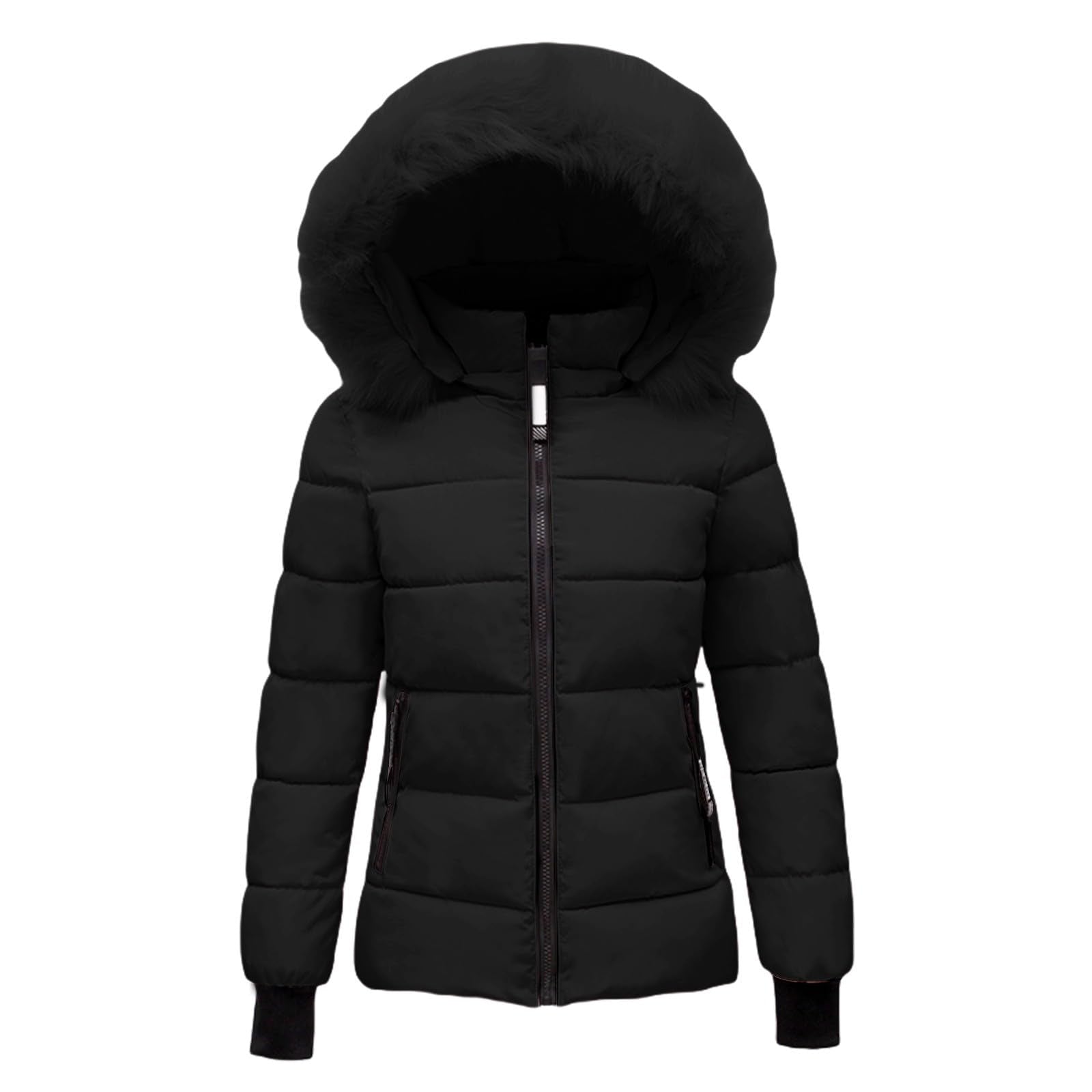 Women's Warm Winter Coat with Hood Thick Padded Jacket Winter Cotton Jacket with Hood, Plush Outer Coat with Waist, Ski Coat and