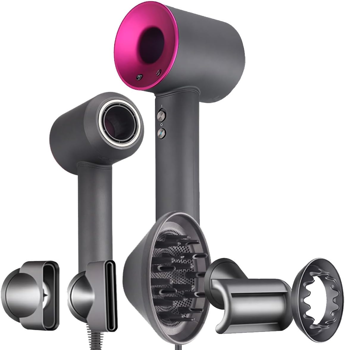 Secador de pelo profesional KLACK «Super Hair Dryer» de nueva generación, Concentrador, Difusor, Alisador y Soporte de pared, Tecnología Iónica, Silencioso, 3 velocidades, Frio y Calor