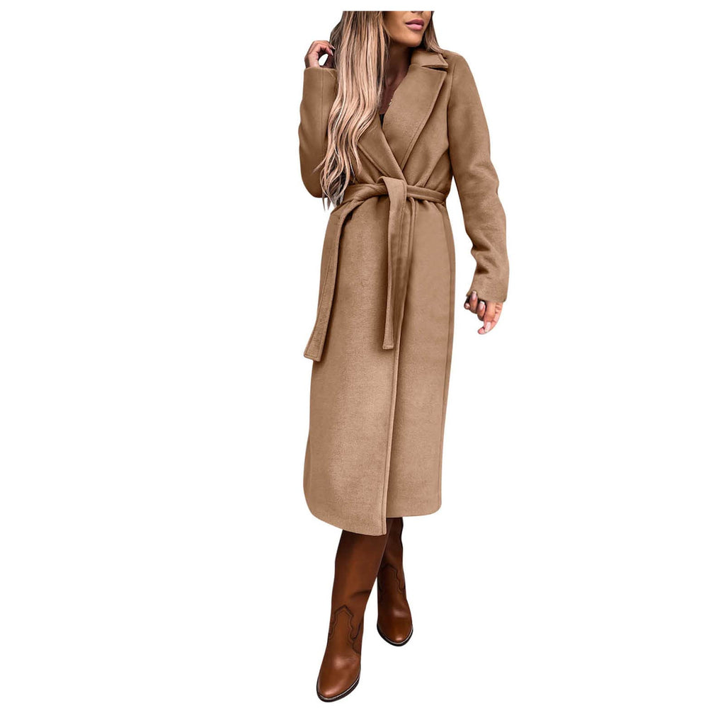 Women's Long Winter Coat, Warm Wool Jacket, Elegant Windbreaker with Thin Lapel, Transitional Fashion