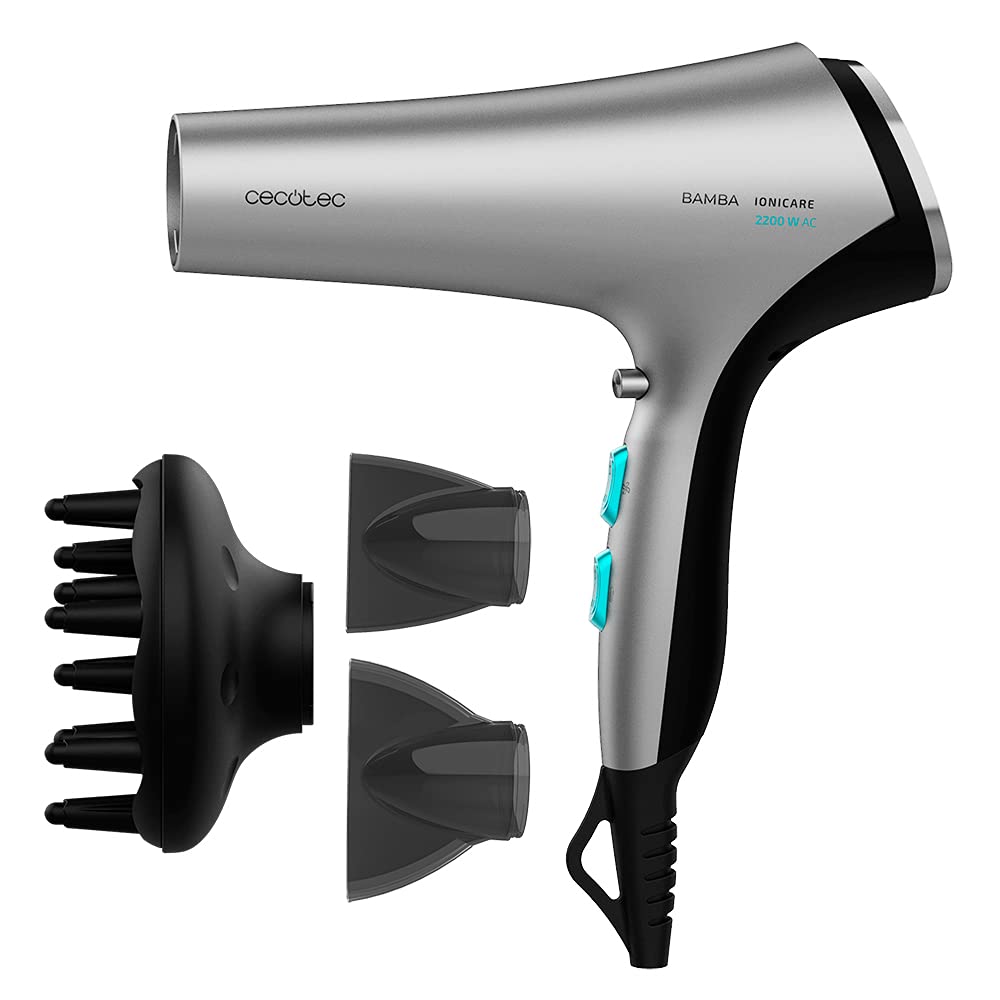Cecotec Bamba IoniCare 5200 Aura Black Ionic Hair Dryer. 2300W, Concentrator and Diffuser, Frizz Free Hair, DC Motor, Real Ion, High Air Flow, 2 Speeds and 3 Temperatures