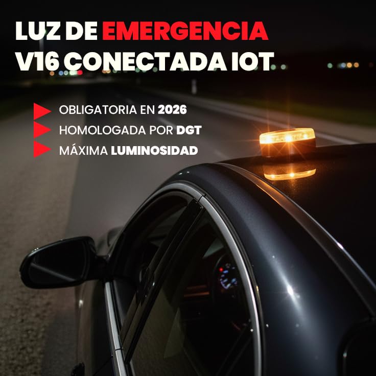 VZero V16 Emergency Light with Geolocation + Case, Certified Signal Connected with DGT 3.0, Suitable for 2026, Car Beacon with eSIM Included, High Power and Eye Protect System