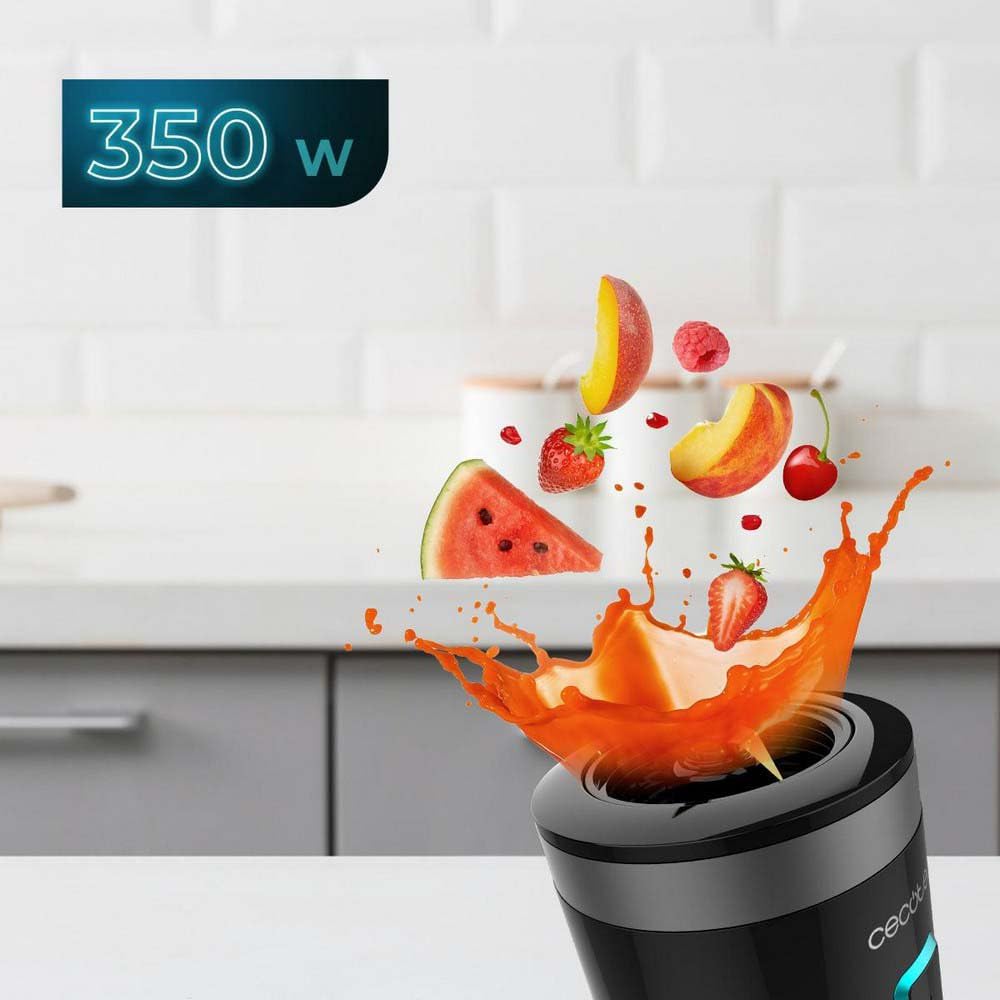 Cecotec EasyGo Power Titanium 350 350 W Portable Single Cup Blender, Ice Pick, 4 Blades Titanium Coated Black Blades, Includes 2 Cooling Tubes, 2 Portable Cups and 2 Lids