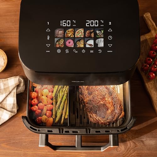 Cecotec Air Fryer 8L with Double Grill, Air Fryer, Cecofry&Grill Duoheat 8000. 2200W, Perfect Golden and Grill Flavor in Meat, Temperature between 80-200°C, 8 Menus and Window