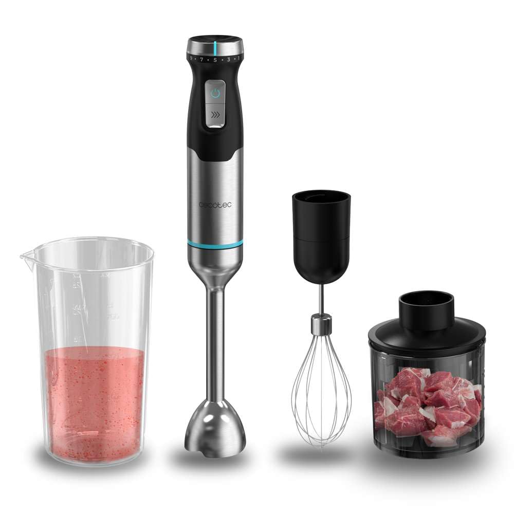 Cecotec Power TitanBlack 1500 XL PerfectCream&Crush Hand Blender, 1500 W, CrossBlades Technology with 4-Blade Blades, XL Foot, Includes Chopper, Whisk Sticks and Masher