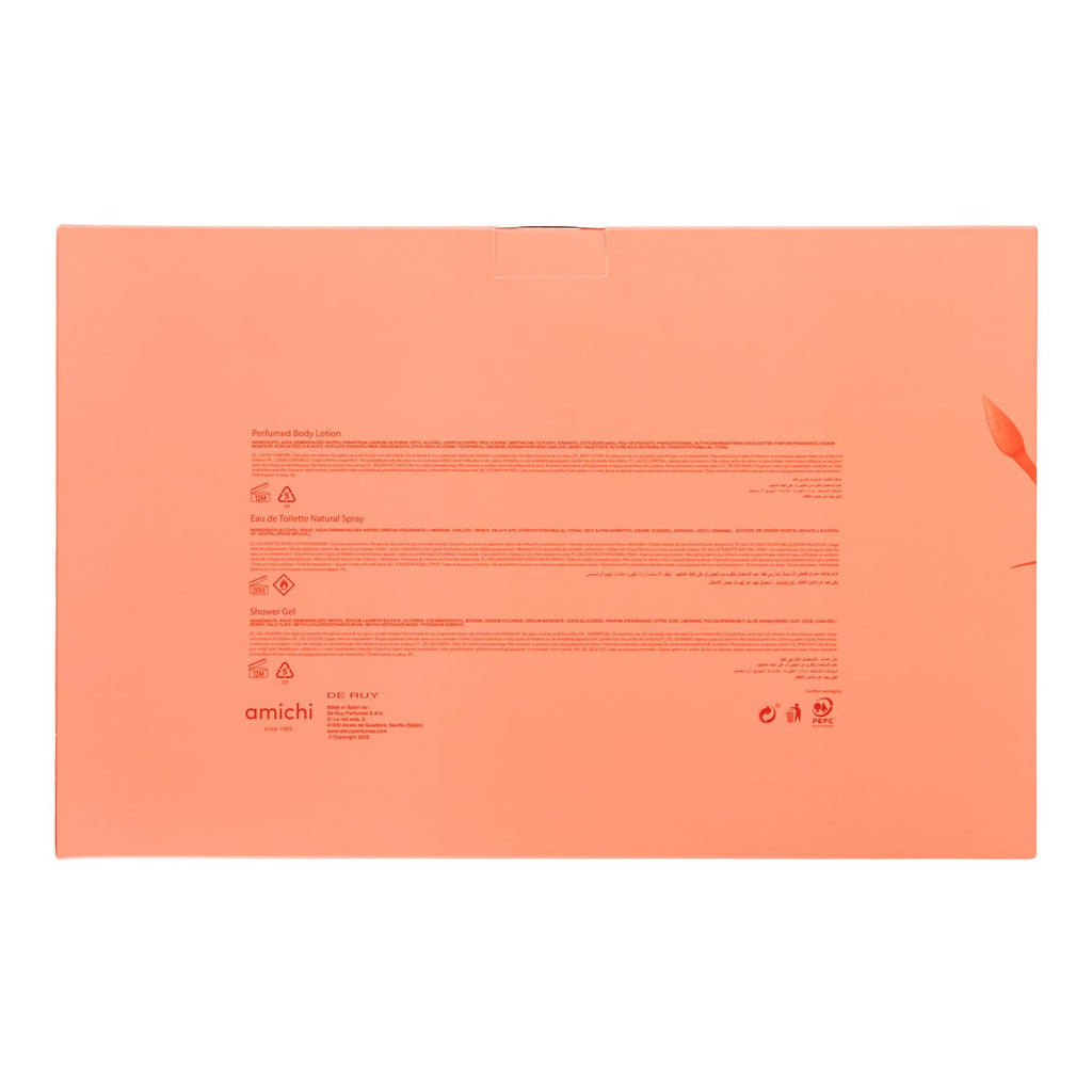 AMICHI - Mandarine Musk, Women's Gift Box, 75 ml Cologne + Body Wash 75 ml + Body Lotion 75 ml, Women's Eau de Toilette, Sweet and Citrus Fragrance, Long Lasting Extravagant Scent