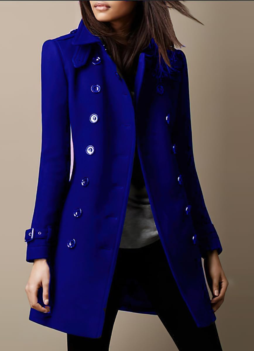 Women's Winter Double-Breasted Wool Coat Fashion Retro Business Office Coat Slim Elegant Classic Lightweight Lapel Coat Casual Work