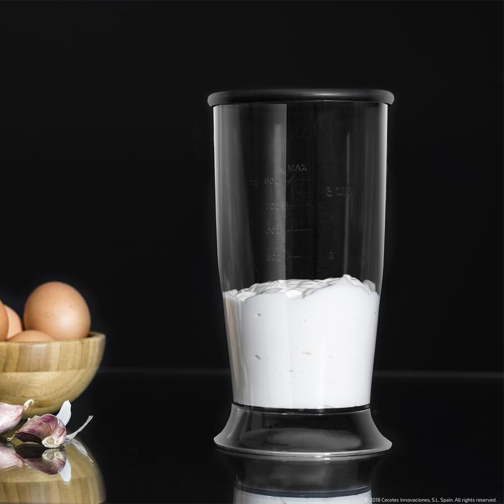 Cecotec Power TitanBlack 1500 XL PerfectCream&Crush Hand Blender, 1500 W, CrossBlades Technology with 4-Blade Blades, XL Foot, Includes Chopper, Whisk Sticks and Masher