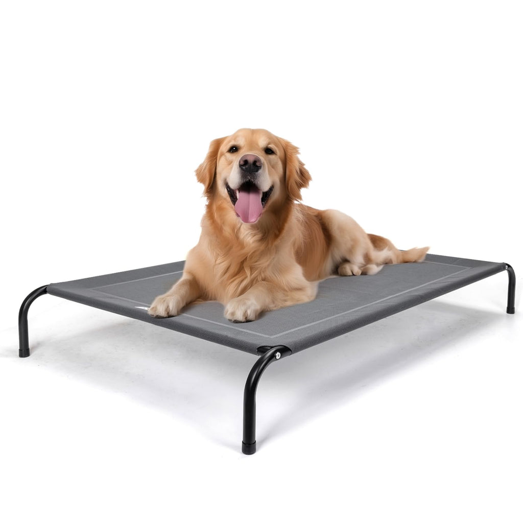Nobleza Washable Raised Dog Bed, Cooling and Breathable for Outdoor and Indoor, Robust, Grey, L, 124 x 90 x 20 cm